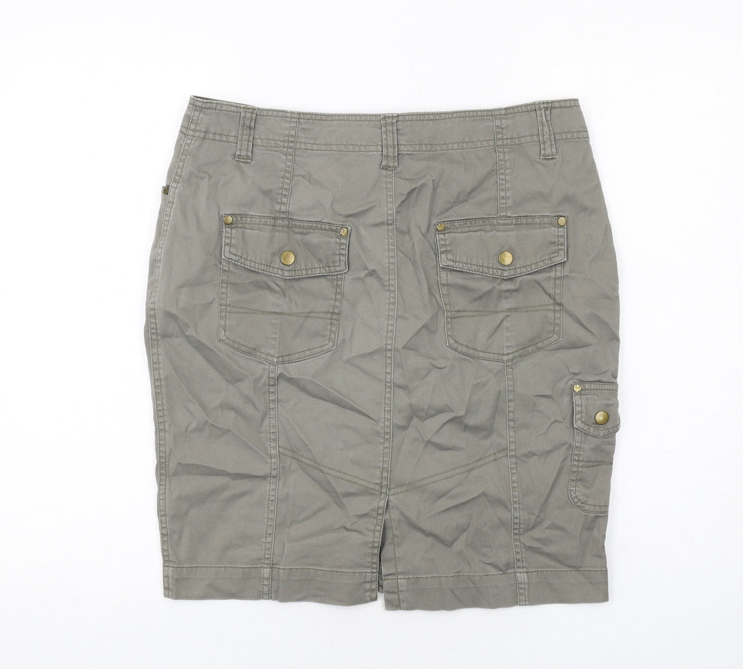 M&Co Womens Green Cotton Cargo Skirt Size 14 Zip