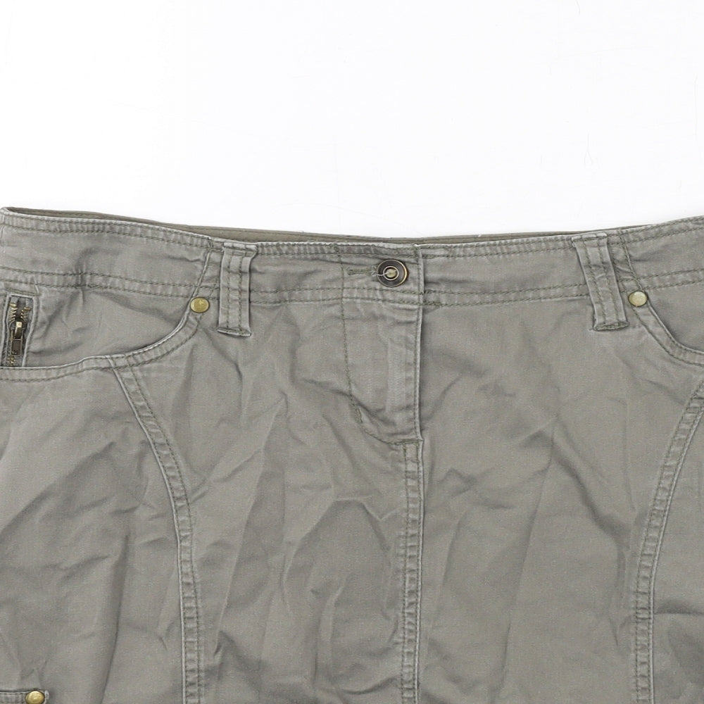 M&Co Womens Green Cotton Cargo Skirt Size 14 Zip