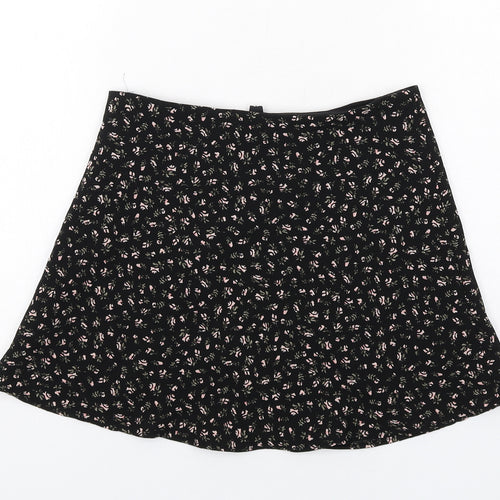 H&M Womens Black Floral Polyester Skater Skirt Size 10 Zip