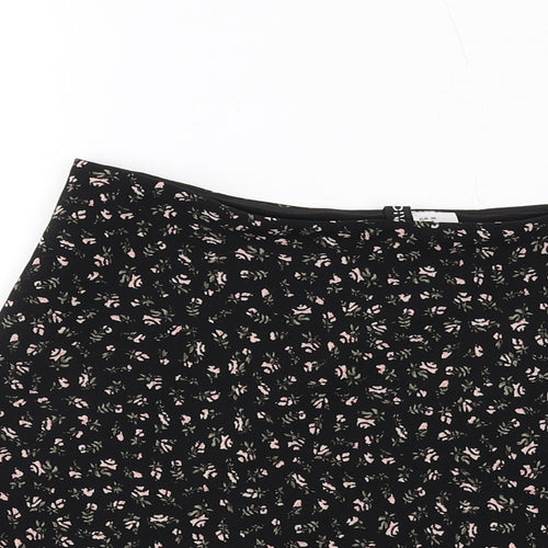 H&M Womens Black Floral Polyester Skater Skirt Size 10 Zip