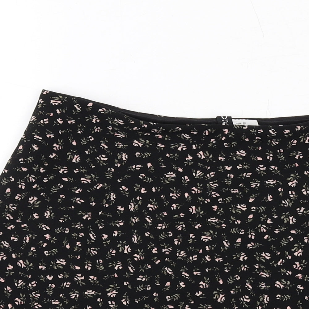 H&M Womens Black Floral Polyester Skater Skirt Size 10 Zip
