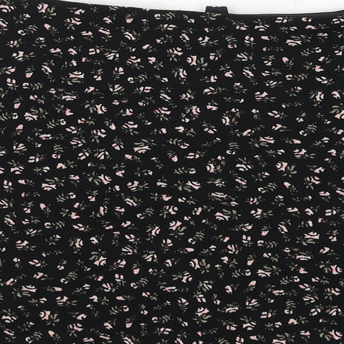 H&M Womens Black Floral Polyester Skater Skirt Size 10 Zip