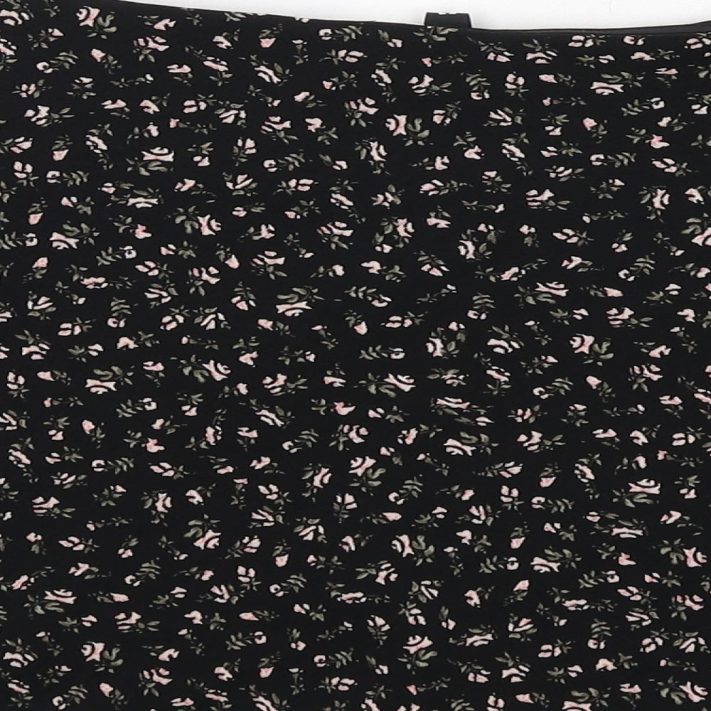 H&M Womens Black Floral Polyester Skater Skirt Size 10 Zip