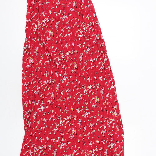 Marks and Spencer Womens Red Floral Viscose Maxi Size 12 V-Neck Pullover