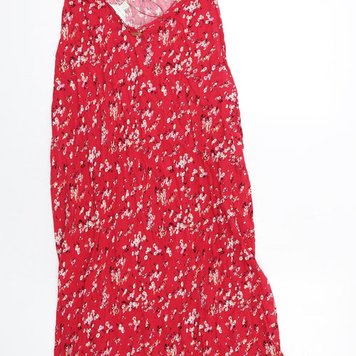 Marks and Spencer Womens Red Floral Viscose Maxi Size 12 V-Neck Pullover