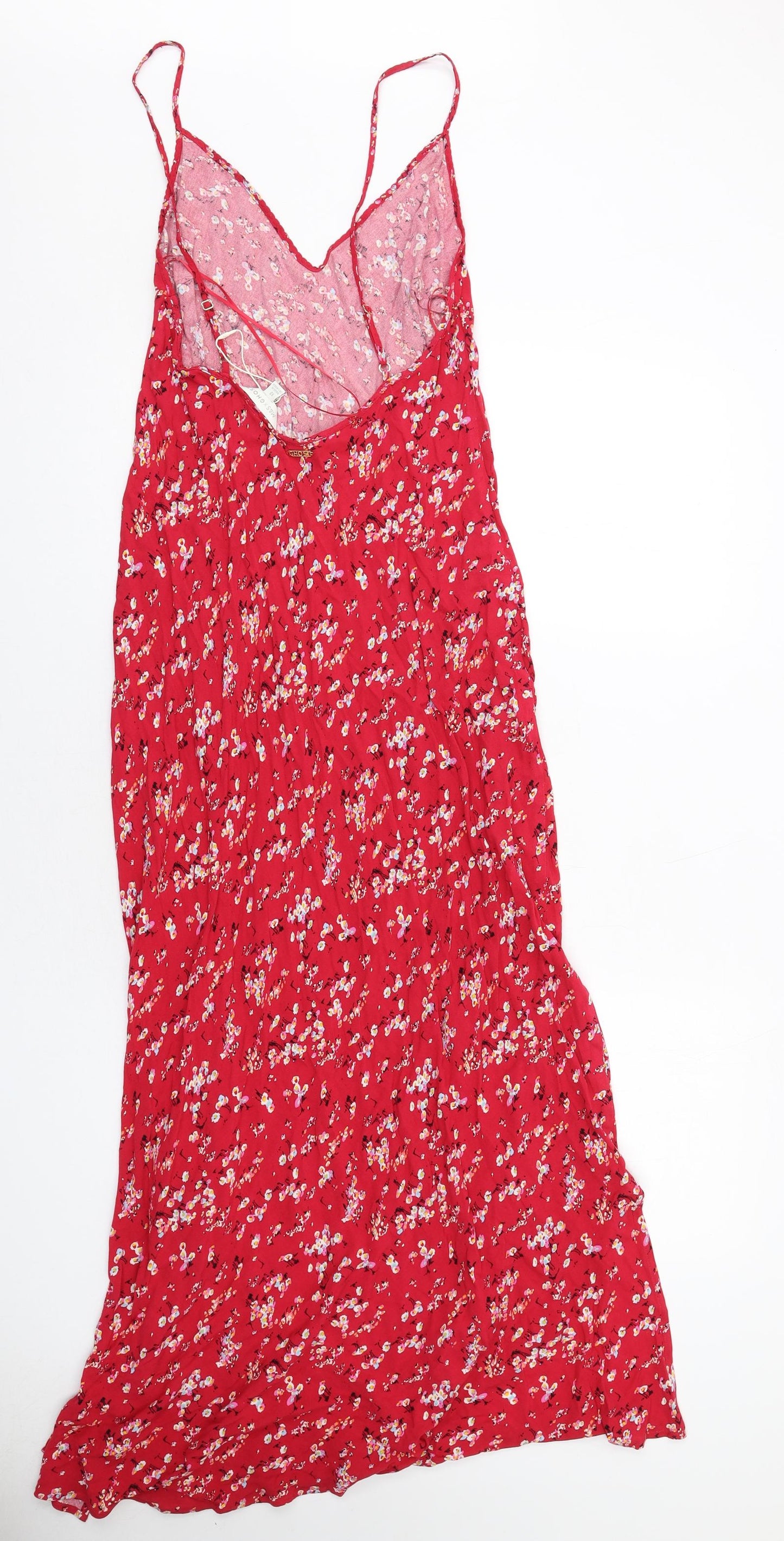 Marks and Spencer Womens Red Floral Viscose Maxi Size 12 V-Neck Pullover