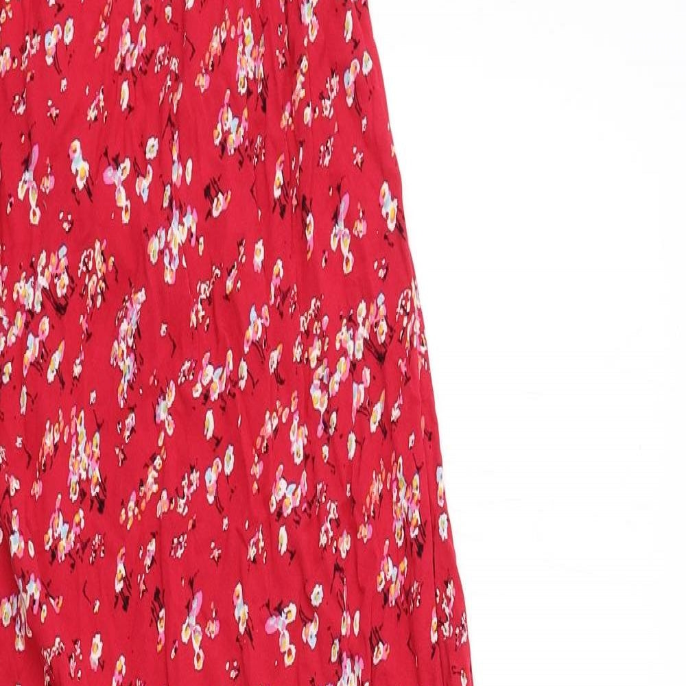 Marks and Spencer Womens Red Floral Viscose Maxi Size 12 V-Neck Pullover