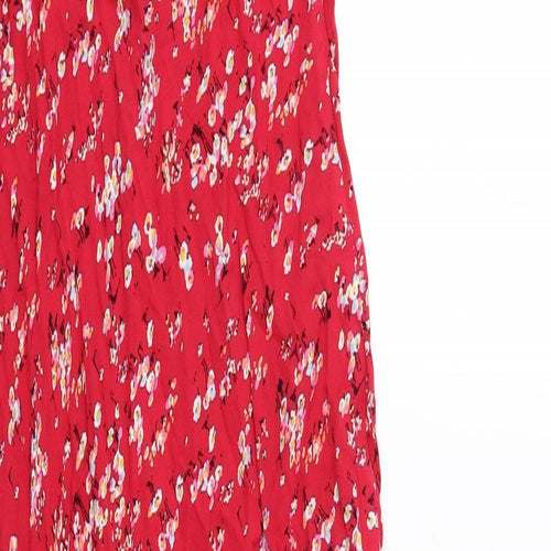Marks and Spencer Womens Red Floral Viscose Maxi Size 12 V-Neck Pullover