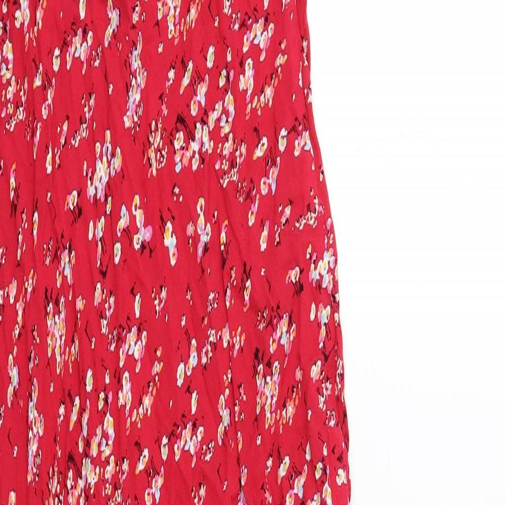Marks and Spencer Womens Red Floral Viscose Maxi Size 12 V-Neck Pullover