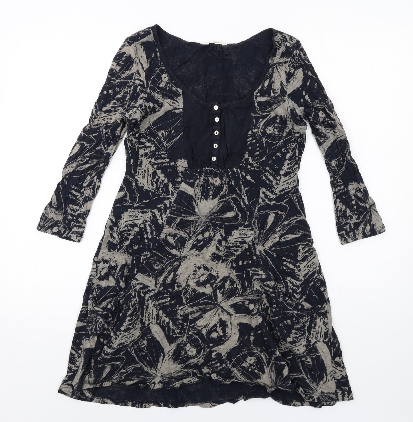 White Stuff Womens Black Geometric Cotton A-Line Size 10 Round Neck Pullover