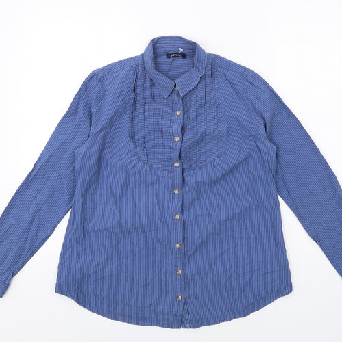 DASH Womens Blue Striped Cotton Basic Button-Up Size 14 Collared