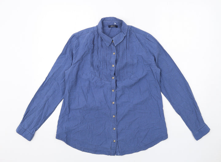DASH Womens Blue Striped Cotton Basic Button-Up Size 14 Collared