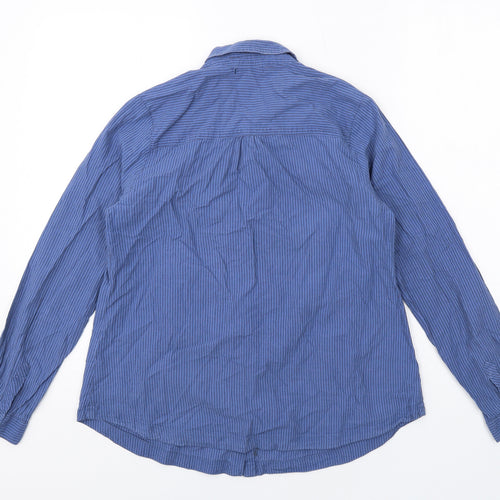 DASH Womens Blue Striped Cotton Basic Button-Up Size 14 Collared