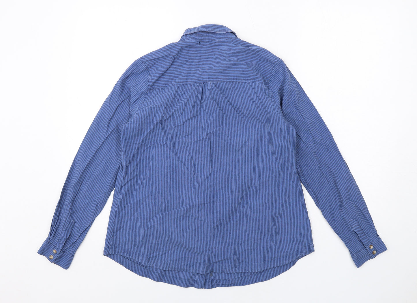DASH Womens Blue Striped Cotton Basic Button-Up Size 14 Collared