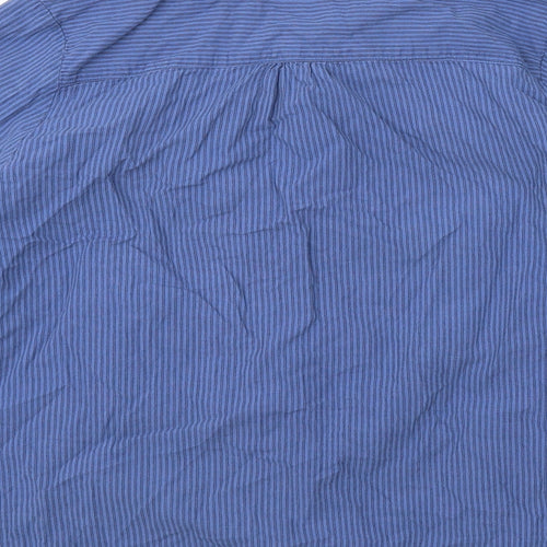 DASH Womens Blue Striped Cotton Basic Button-Up Size 14 Collared