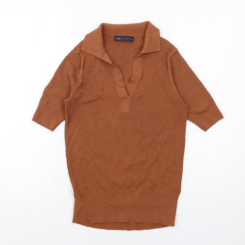 Marks and Spencer Womens Brown Viscose Basic Blouse Size 10 Collared