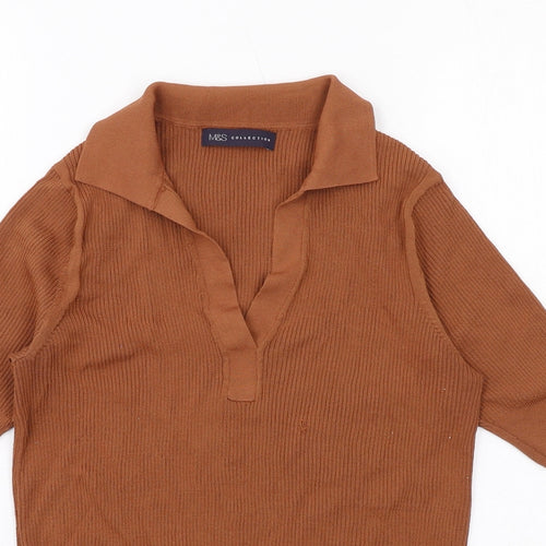 Marks and Spencer Womens Brown Viscose Basic Blouse Size 10 Collared
