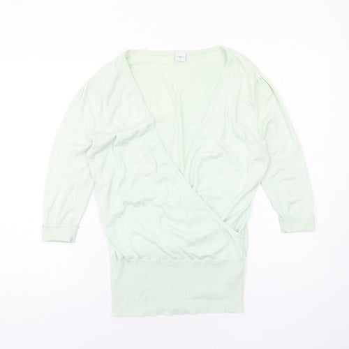 New Look Womens Green V-Neck Viscose Pullover Jumper Size 10