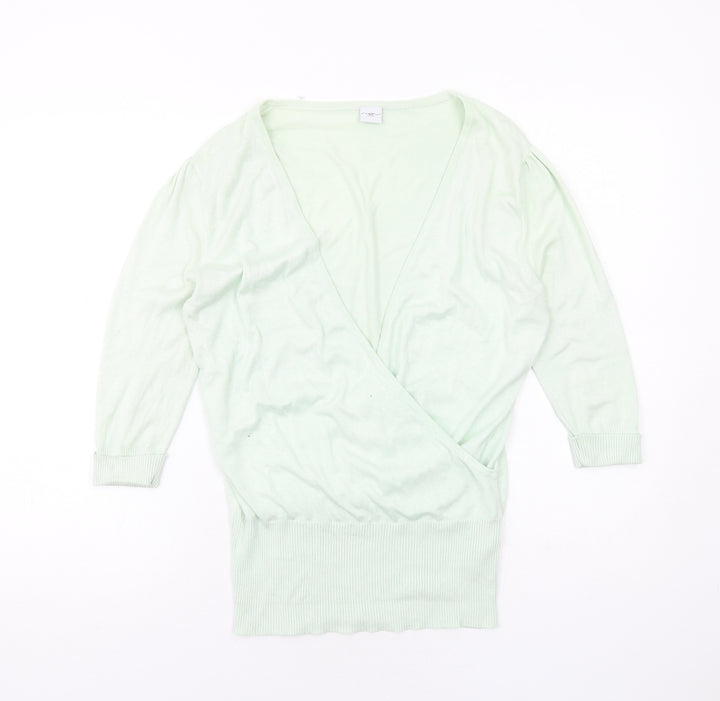 New Look Womens Green V-Neck Viscose Pullover Jumper Size 10