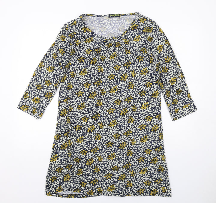 Sugar Crisp Womens Black Geometric Polyester A-Line Size M Round Neck Pullover - Leaf pattern