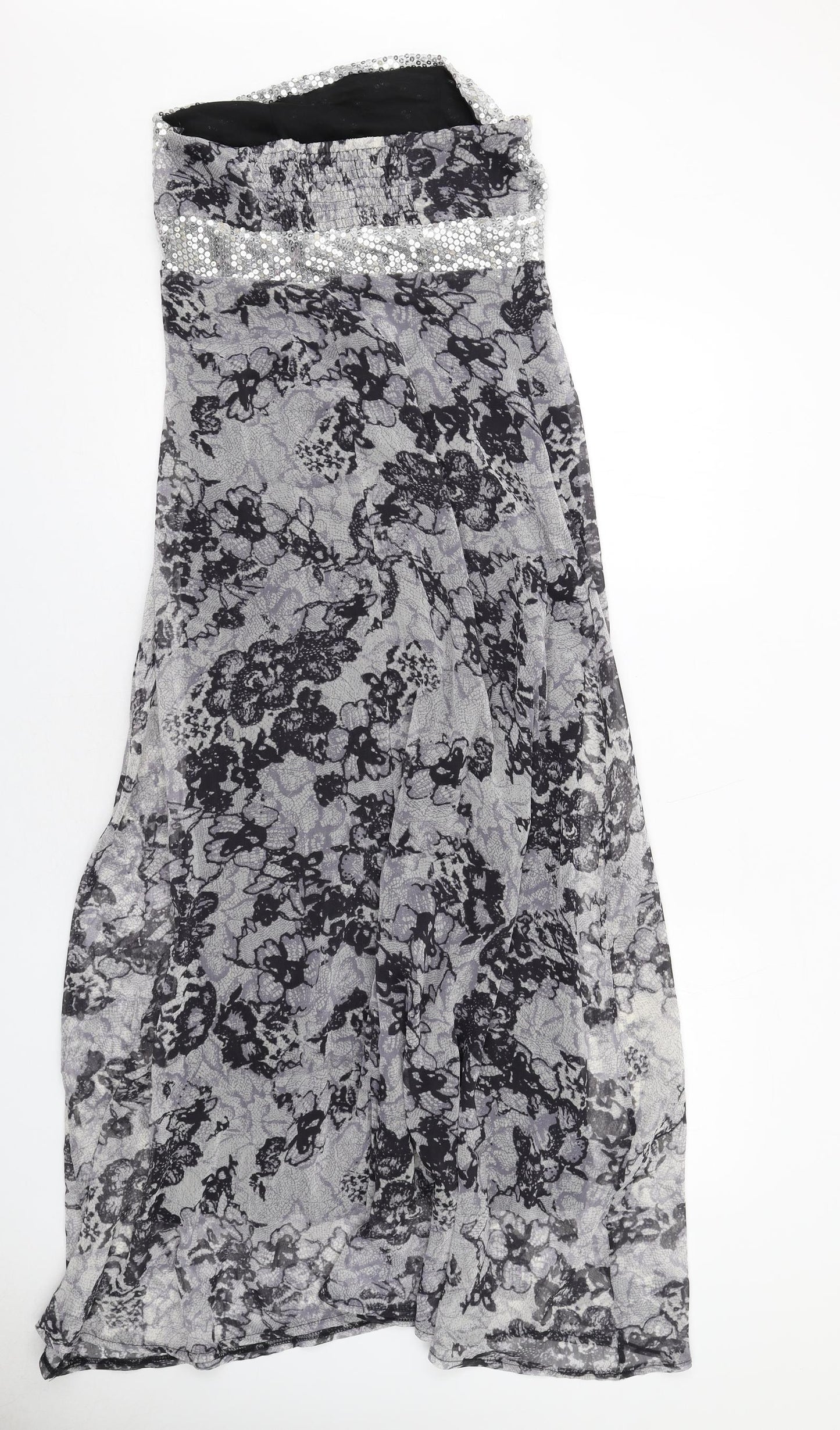 Boohoo Womens Grey Floral Polyester A-Line Size 10 Off the Shoulder Zip