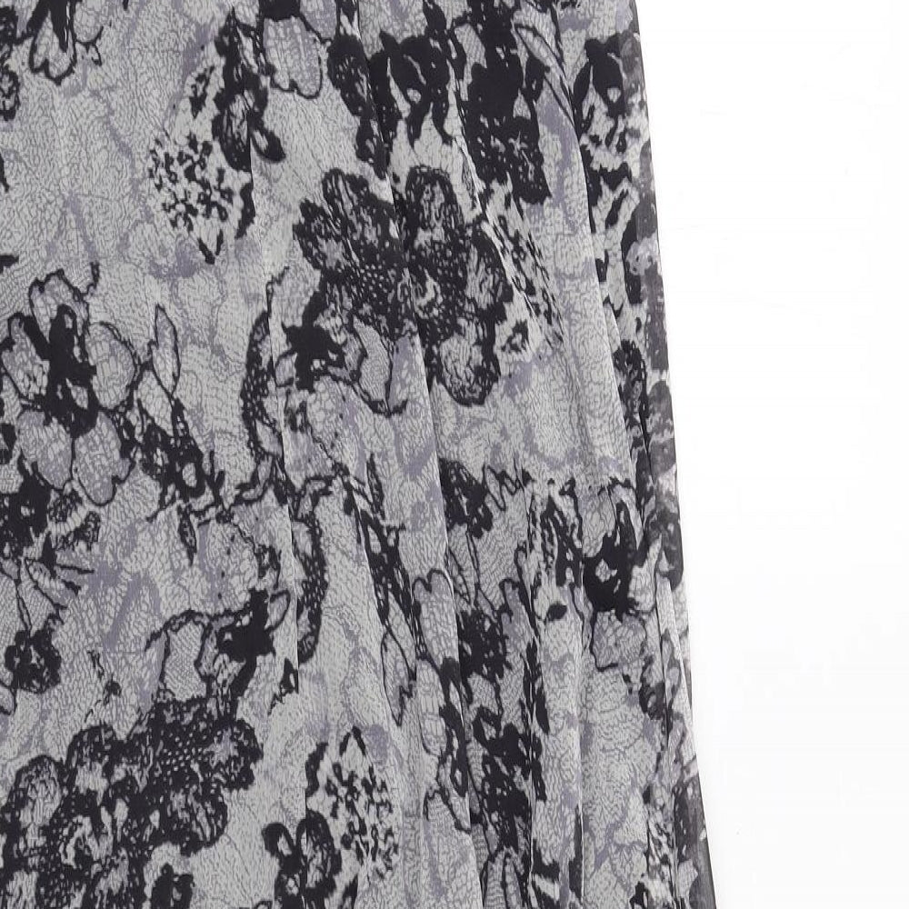 Boohoo Womens Grey Floral Polyester A-Line Size 10 Off the Shoulder Zip
