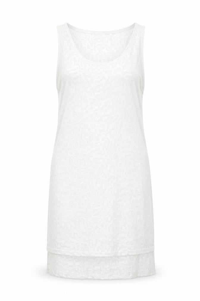 Front view of H&M women’s white polyester tank dress, size S, round neck pullover