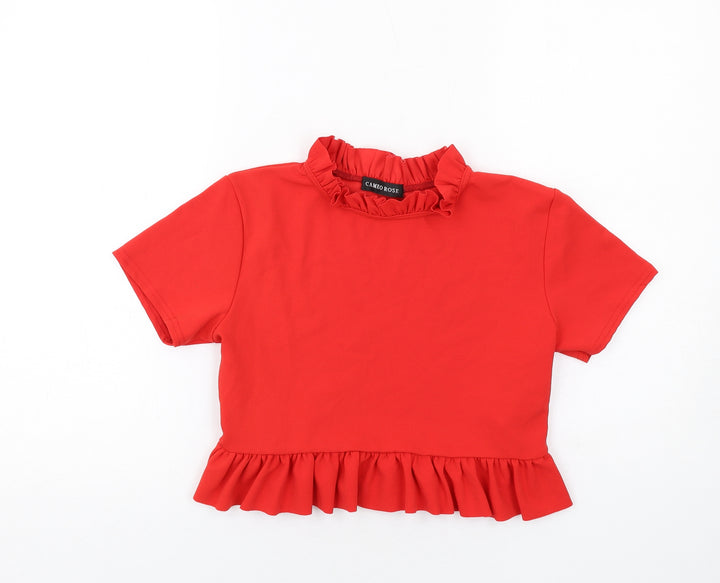 Cameo Rose Womens Red Polyester Cropped T-Shirt Size 14 Round Neck