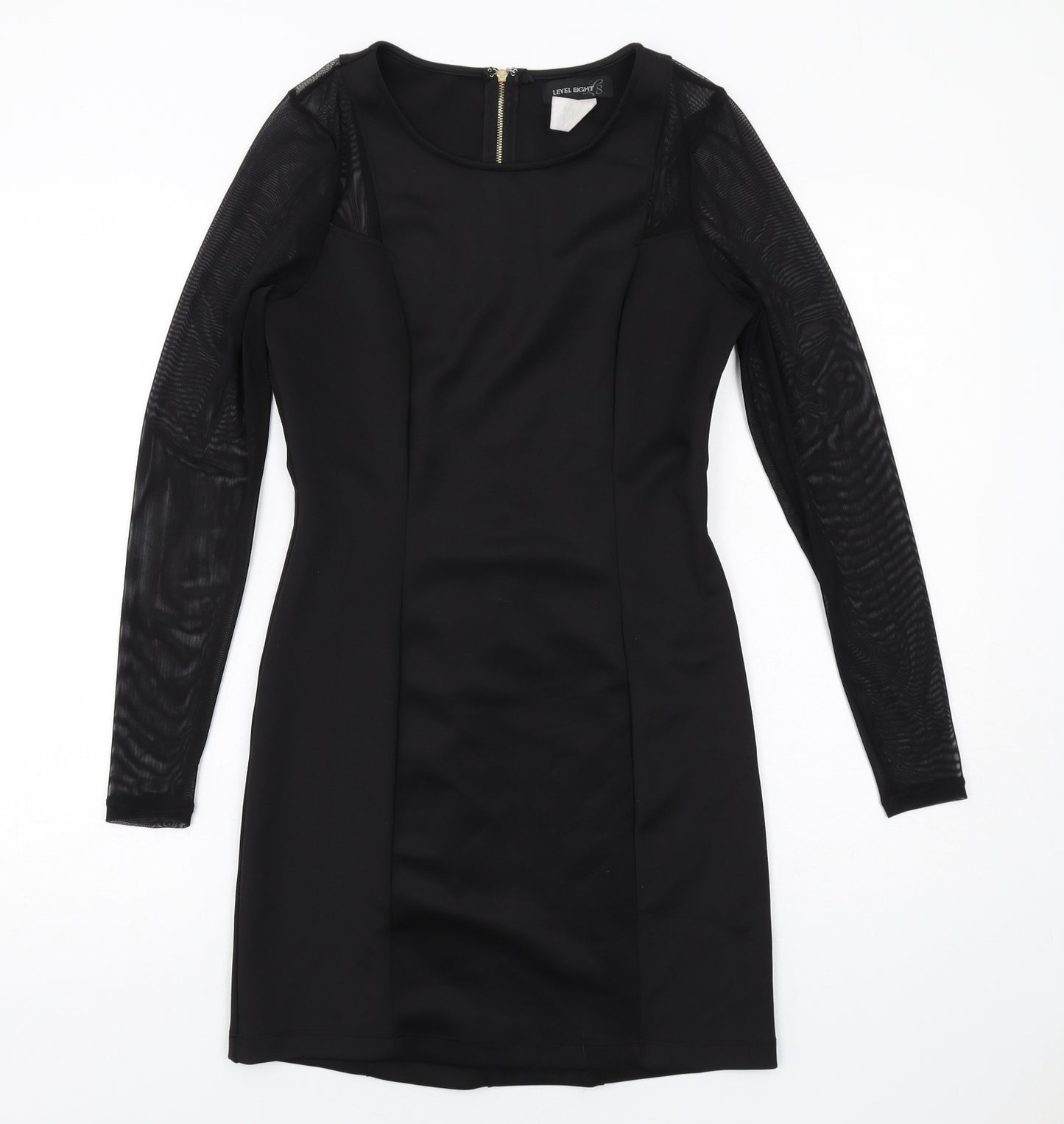 Level Eight Womens Black Polyester Shift Size M Round Neck Zip - Lace Sleeve Detail