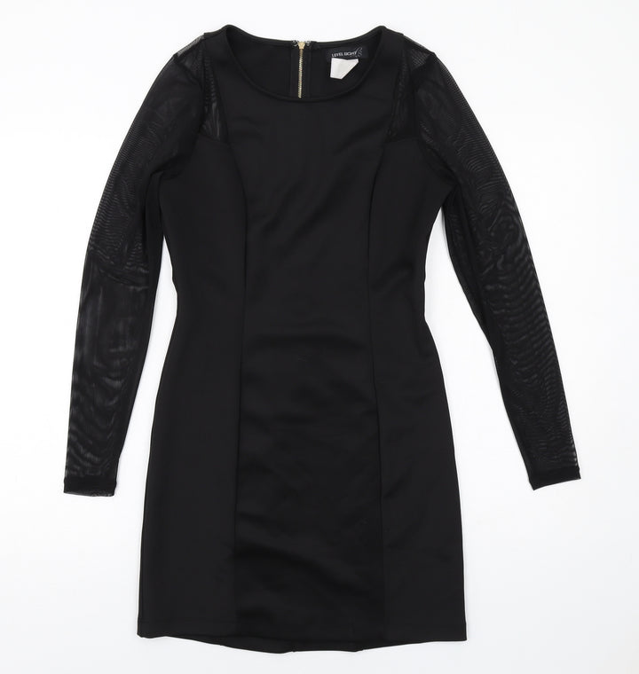 Level Eight Womens Black Polyester Shift Size M Round Neck Zip - Lace Sleeve Detail