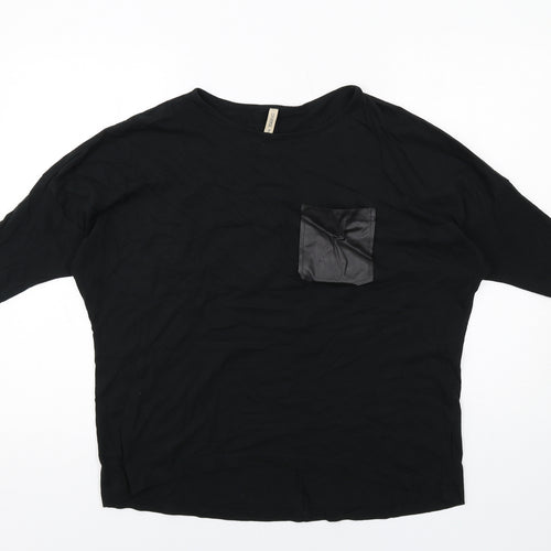 Diverse Womens Black Viscose Basic Blouse Size L Round Neck