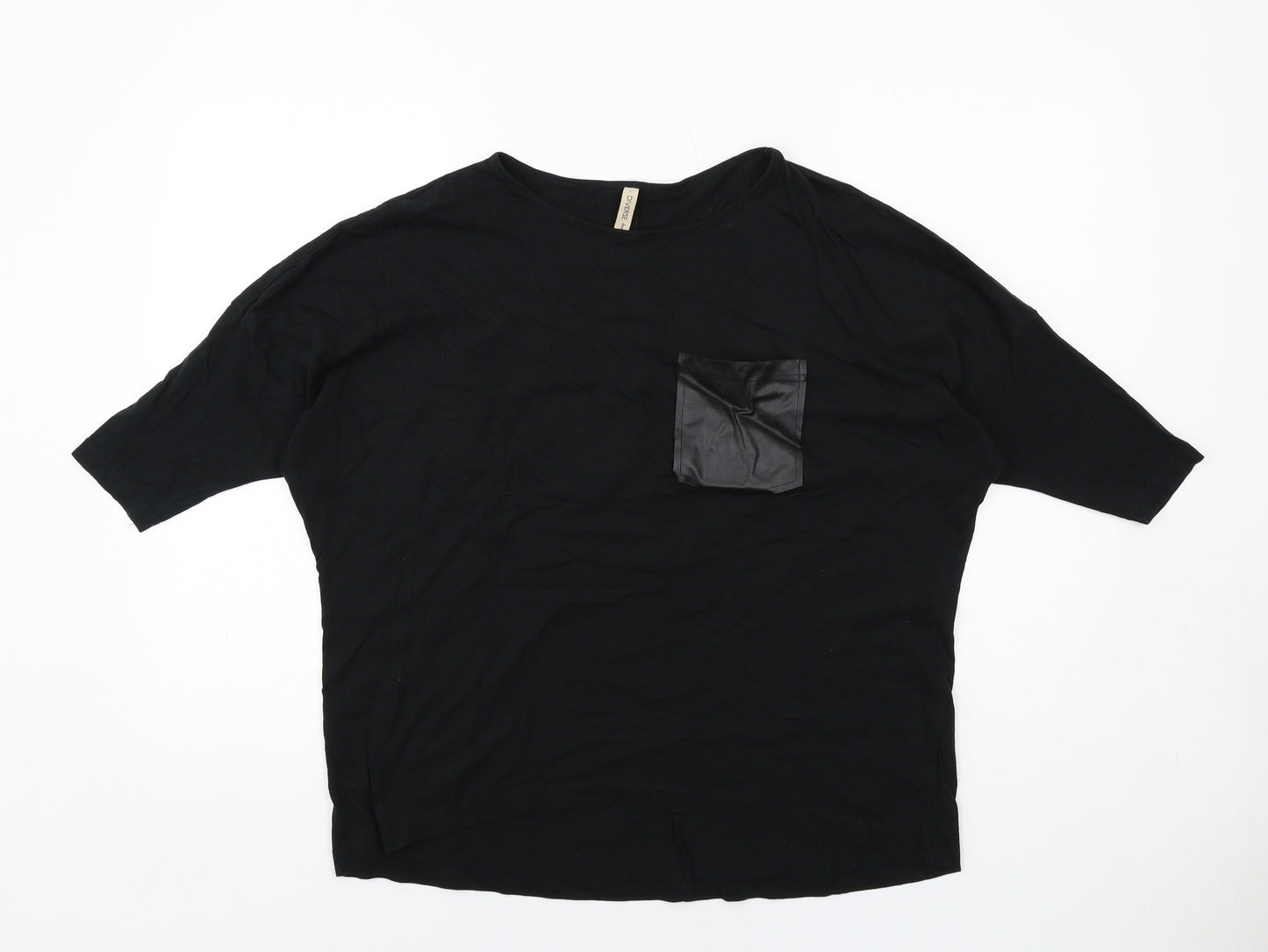 Diverse Womens Black Viscose Basic Blouse Size L Round Neck