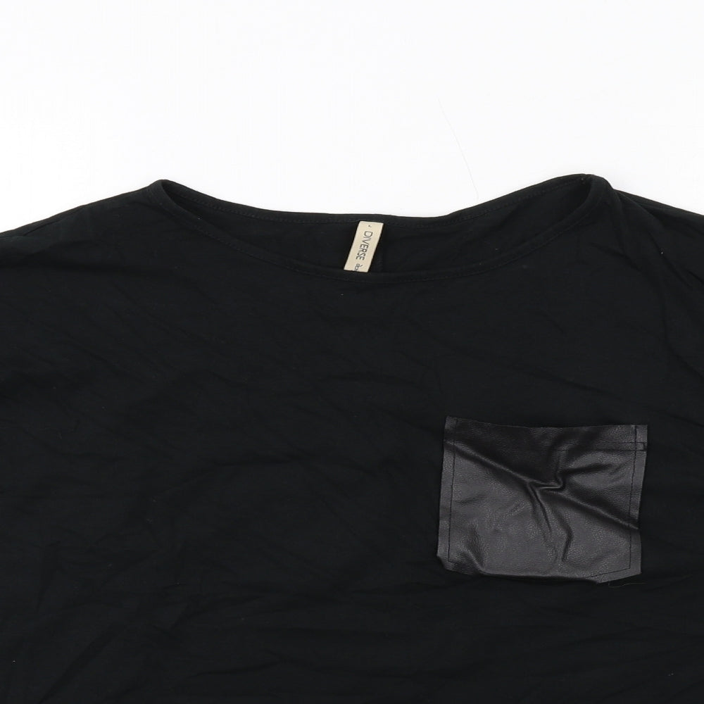 Diverse Womens Black Viscose Basic Blouse Size L Round Neck