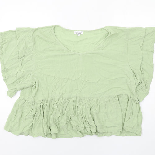 Cerulean Womens Green Viscose Basic Blouse Size 2XL Round Neck