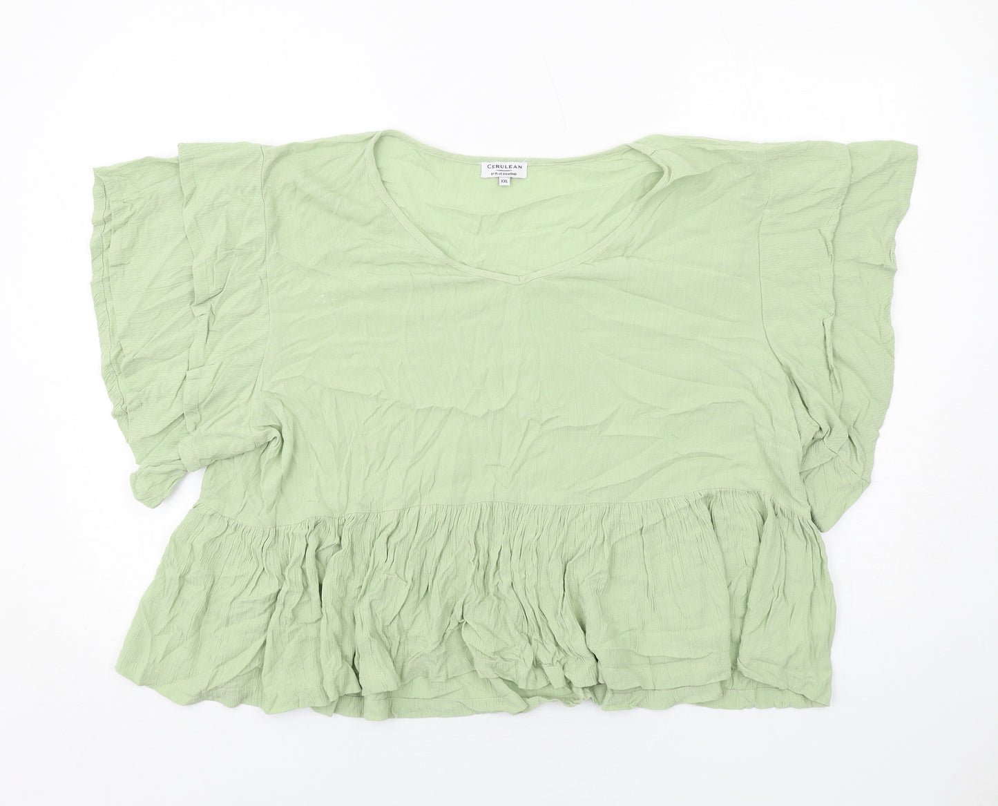 Cerulean Womens Green Viscose Basic Blouse Size 2XL Round Neck
