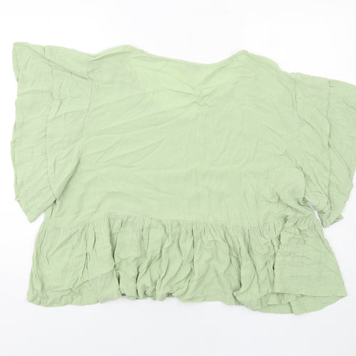 Cerulean Womens Green Viscose Basic Blouse Size 2XL Round Neck