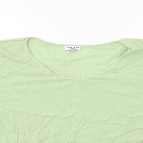 Cerulean Womens Green Viscose Basic Blouse Size 2XL Round Neck