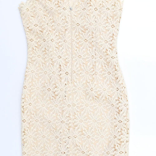 Paper Dolls Womens Beige Polyester Shift Size 12 Mock Neck Zip