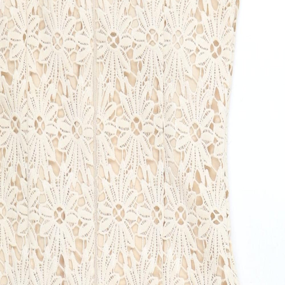 Paper Dolls Womens Beige Polyester Shift Size 12 Mock Neck Zip