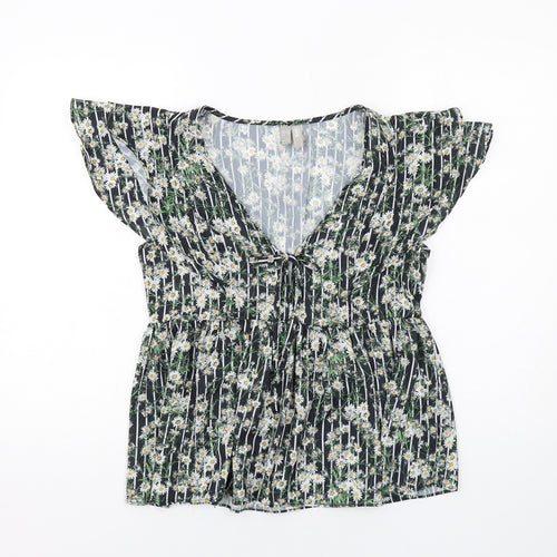 ASOS Womens Black Geometric Polyester Basic Blouse Size 8 V-Neck - Daisy Print
