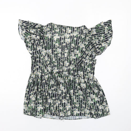 ASOS Womens Black Geometric Polyester Basic Blouse Size 8 V-Neck - Daisy Print