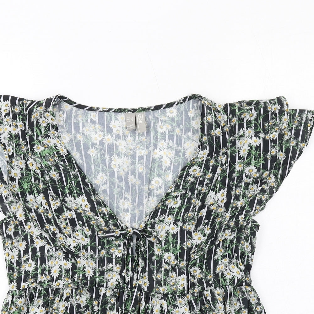 ASOS Womens Black Geometric Polyester Basic Blouse Size 8 V-Neck - Daisy Print