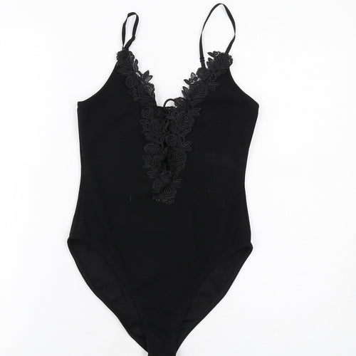 PRETTYLITTLETHING Womens Black Polyester Bodysuit One-Piece Size 6 Snap