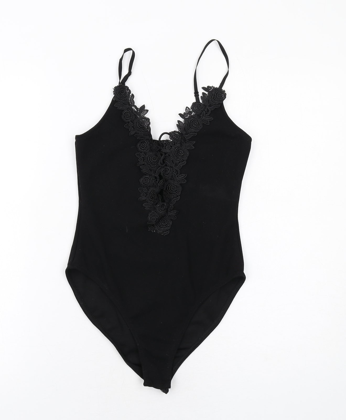PRETTYLITTLETHING Womens Black Polyester Bodysuit One-Piece Size 6 Snap