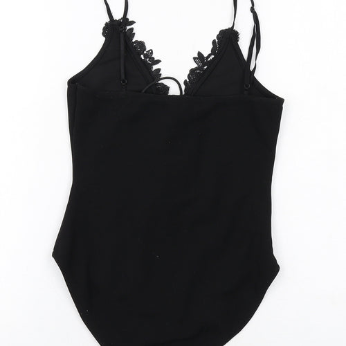 PRETTYLITTLETHING Womens Black Polyester Bodysuit One-Piece Size 6 Snap