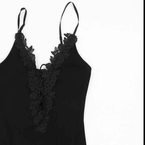 PRETTYLITTLETHING Womens Black Polyester Bodysuit One-Piece Size 6 Snap