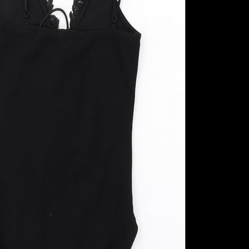 PRETTYLITTLETHING Womens Black Polyester Bodysuit One-Piece Size 6 Snap