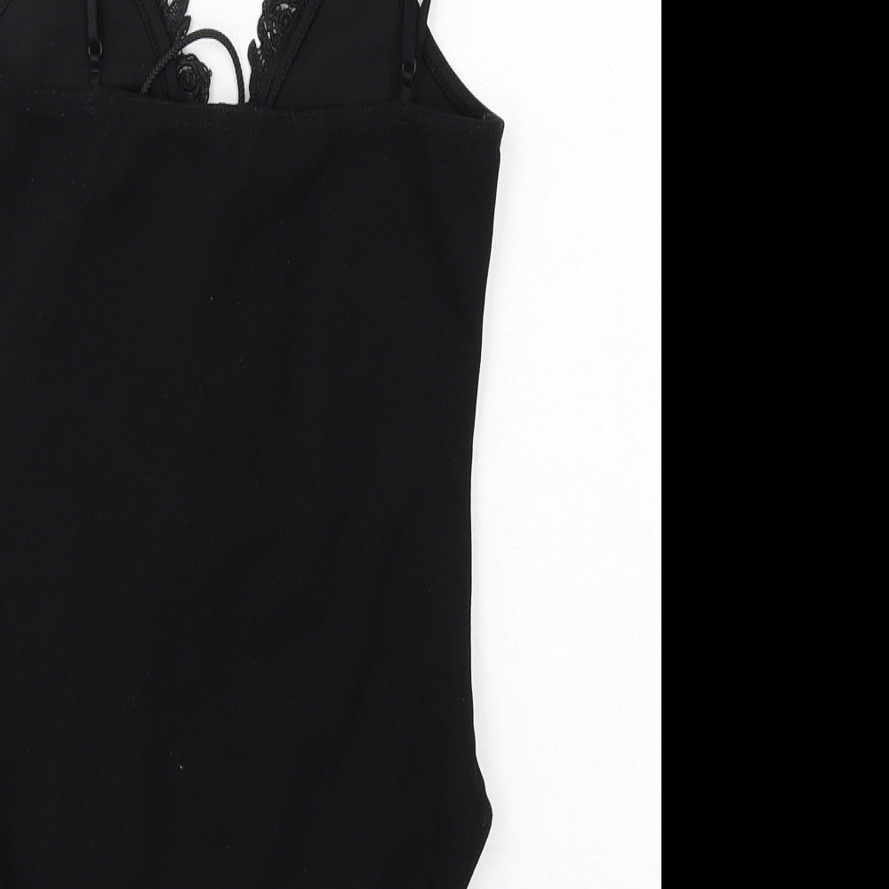 PRETTYLITTLETHING Womens Black Polyester Bodysuit One-Piece Size 6 Snap