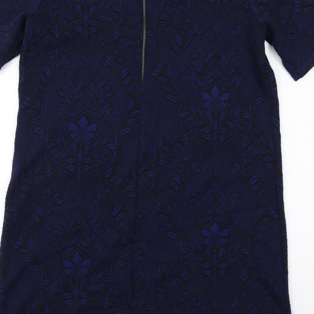 Monsoon Womens Blue Geometric Polyester Shift Size 16 Round Neck Zip