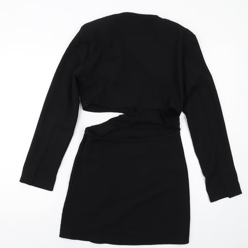 Zara Womens Black Polyester Mini Size S V-Neck Zip